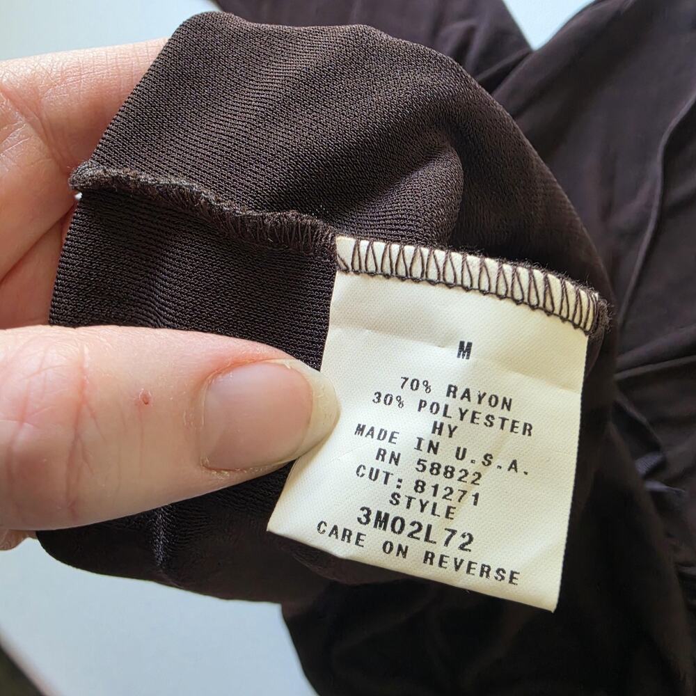 Y2K Whimsigoth Fairy Grunge Blouse Womens Medium Brown Wrap V Neck Tie Waist - Picture 6 of 7